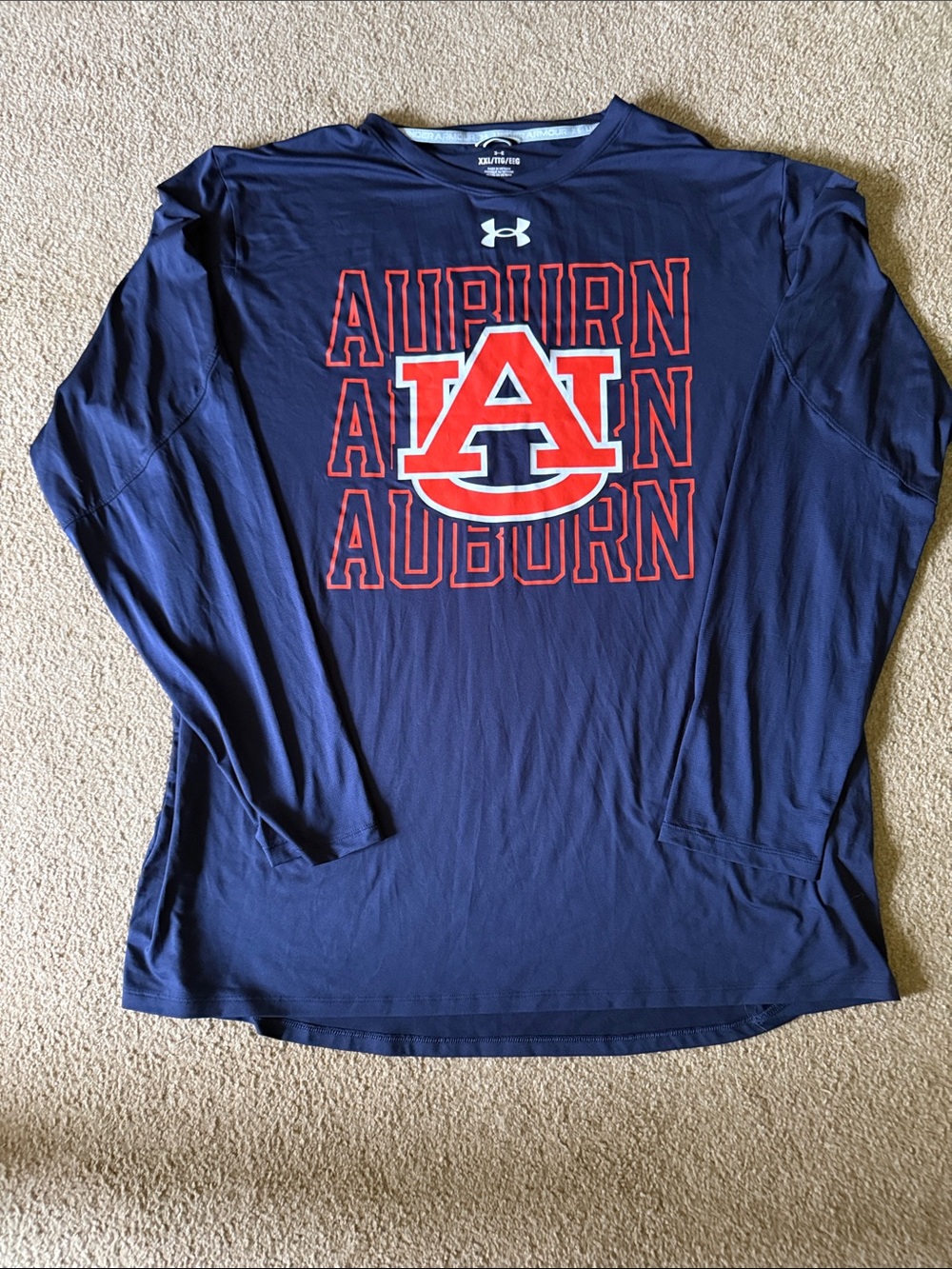 Under Armour Navy Long Sleeve Auburn Performance Tee with Orange Logo